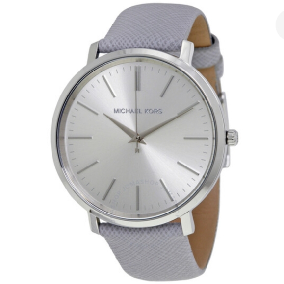 Michael Kors MK 2470 gray leather strap silver dial women's watch - Picture 1 of 9